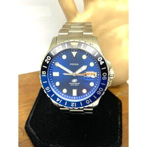 Fossil Men's Watch FS5991 GMT Quartz Blue Dial Silver Stainless Steel 46mm